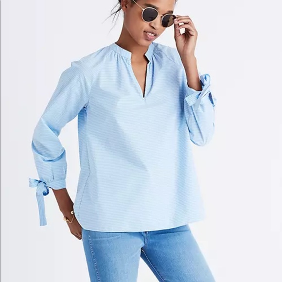 Madewell Striped Tie-Sleeve Popover Top - Picture 2 of 13